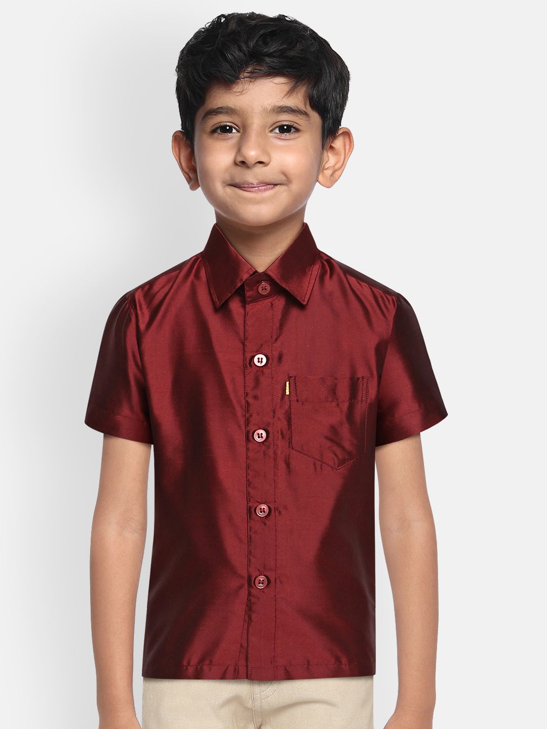 THANGAMAGAN Boys Maroon Original Regular Fit Solid Casual Shirt