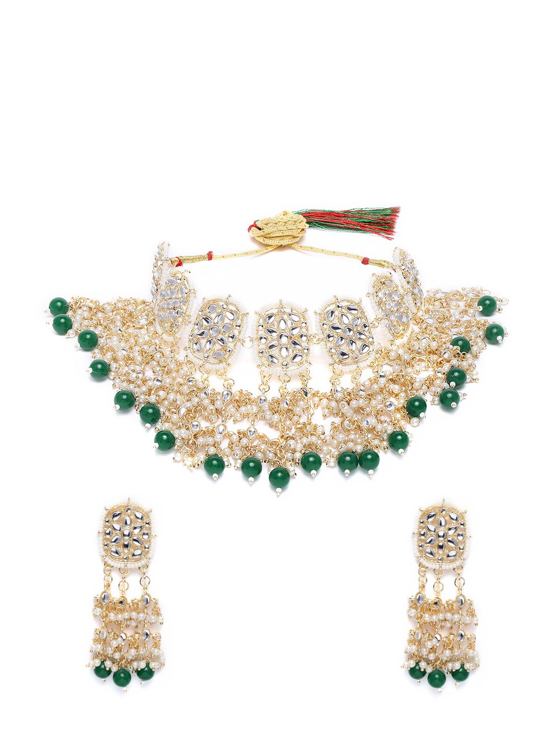 Buy Zaveri Pearls Gold Toned & Green Beads Traditional Kundan Studded Jewellery Set -  - Accessories for Women