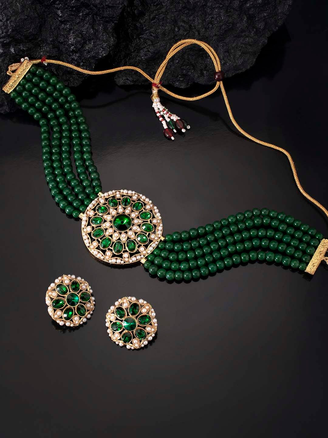 Buy Peora Green & White Gold Plated Beaded Handcrafted Jewellery Set -  - Accessories for Women