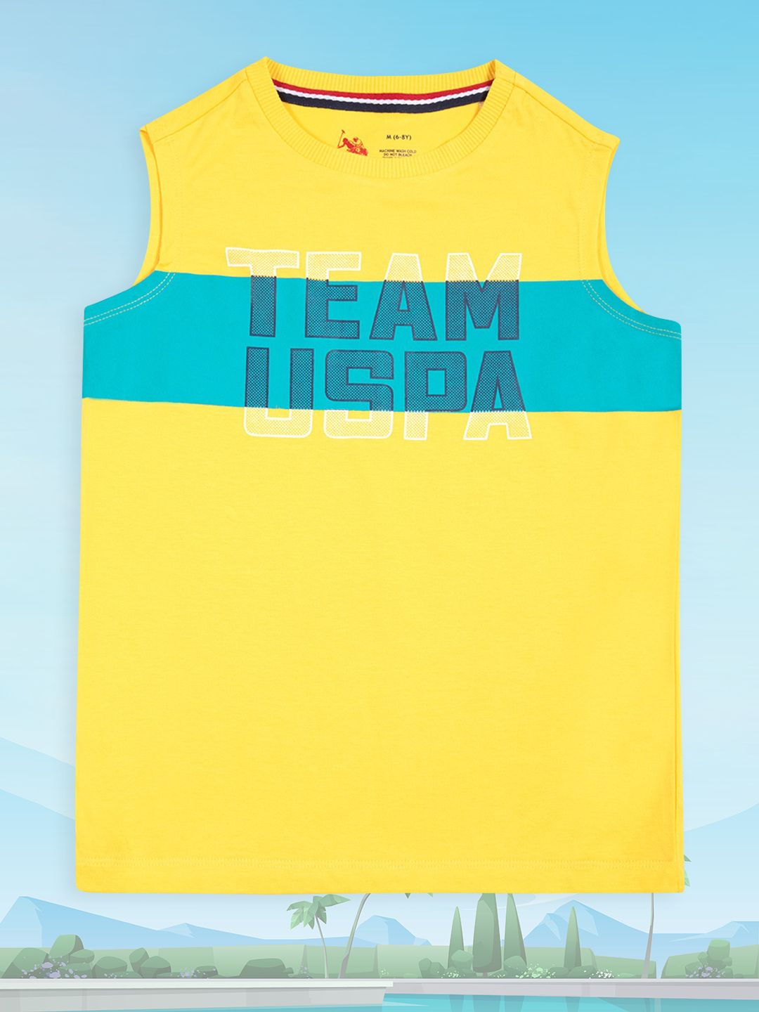 U.S. Polo Assn. Kids Boys Yellow Solid Cotton Lounge T-shirt Striped Detail