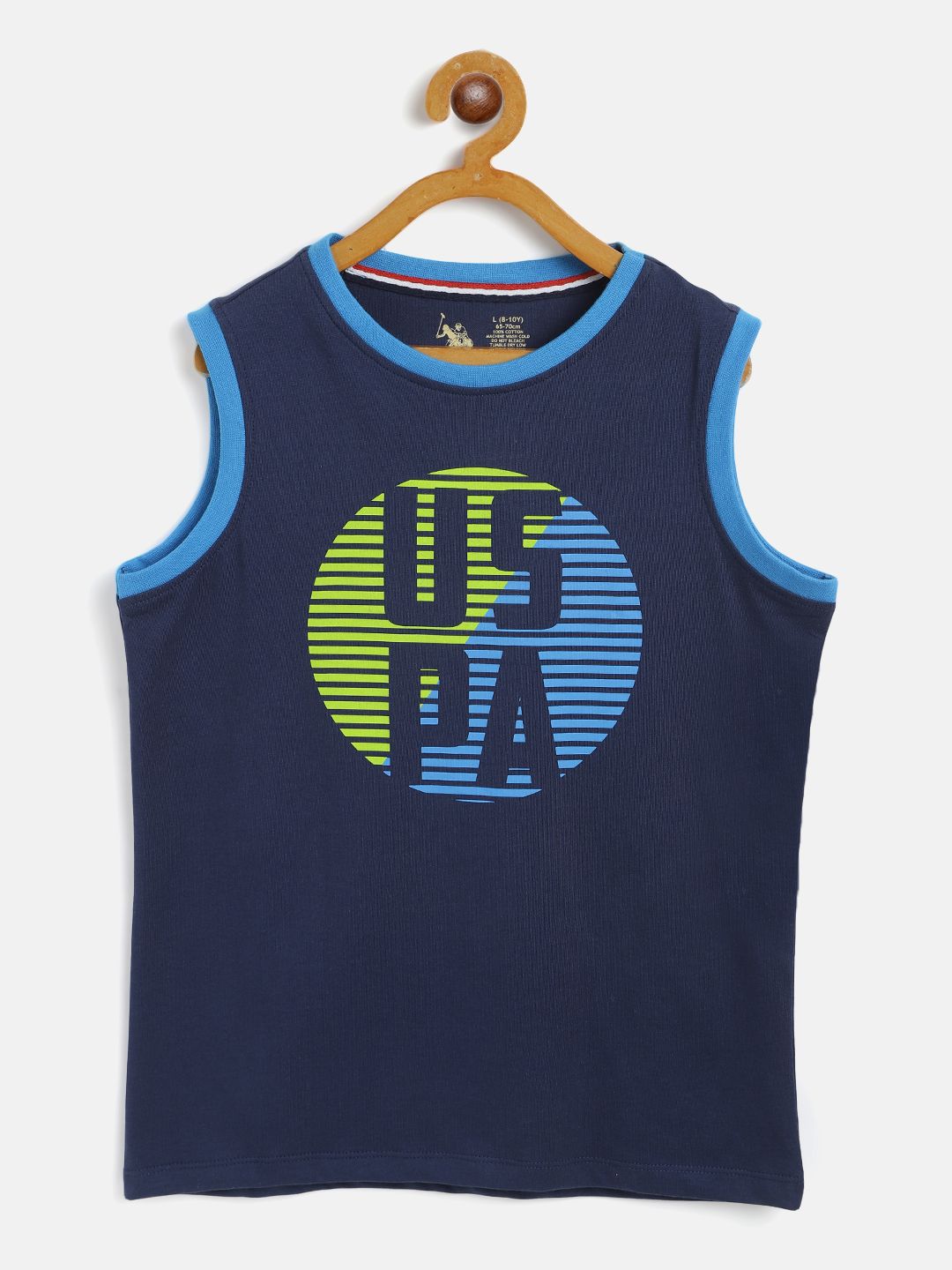 U.S. Polo Assn. Kids Boys Navy Blue Cotton Printed Round Neck Sleeveless Lounge T-shirt