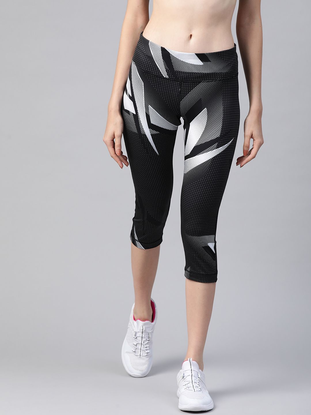 REEBOK Women Black & Grey Printed Training MYT Capri