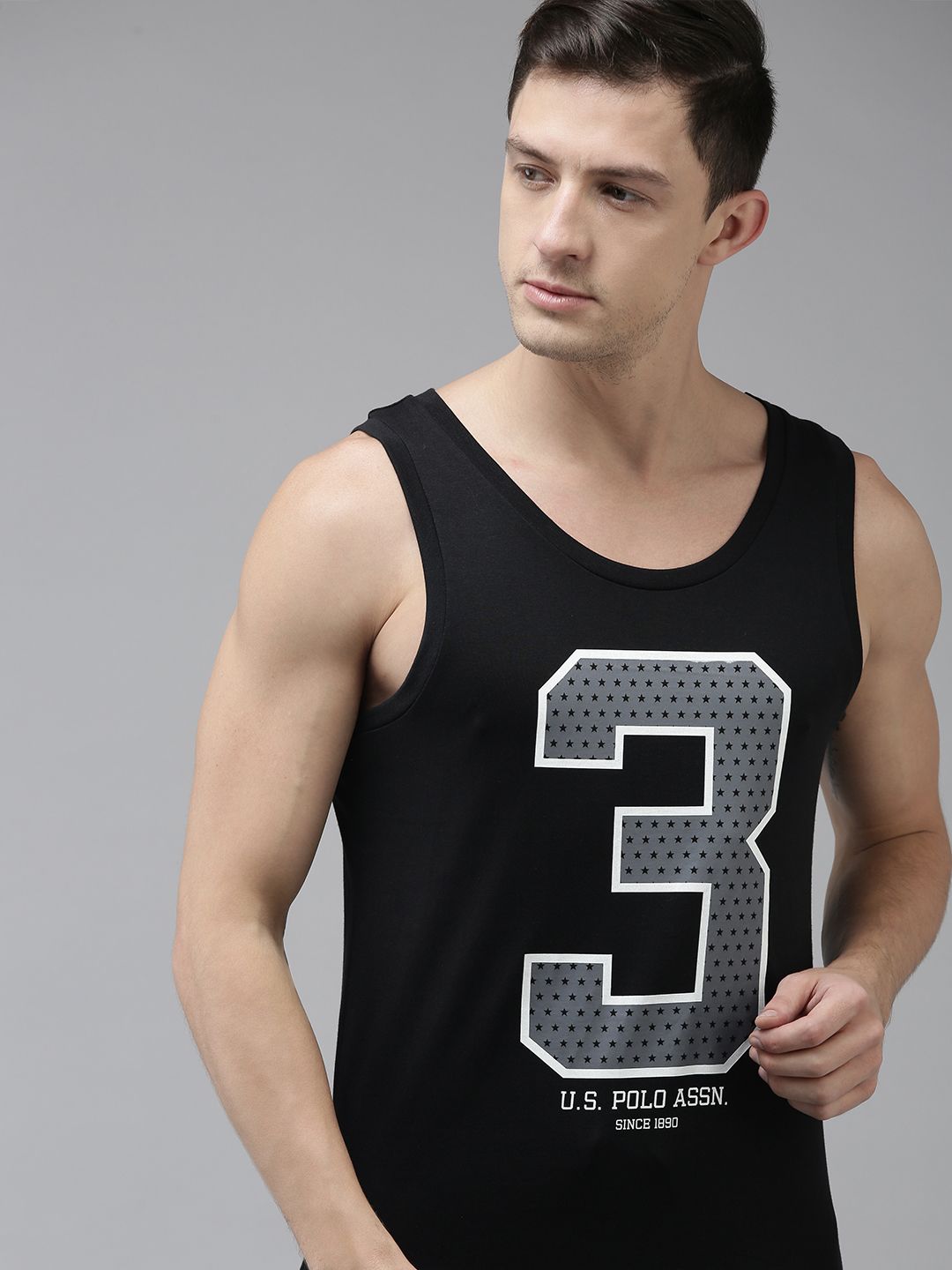 Buy U.S. Polo Assn. Men Black & Grey Printed Gym Vest -  - Apparel for Men