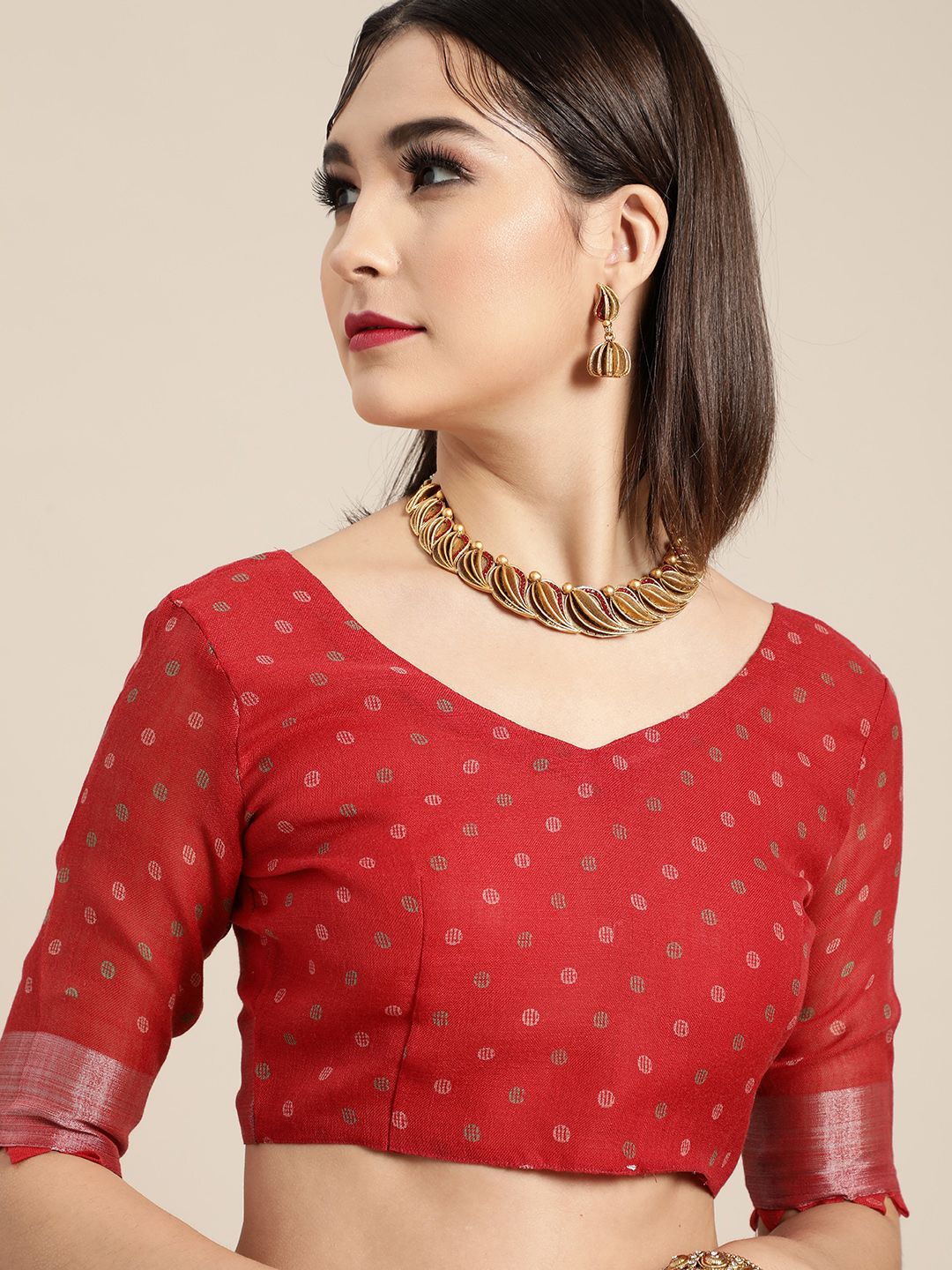 Blazing Red Linen Blend Saree 3