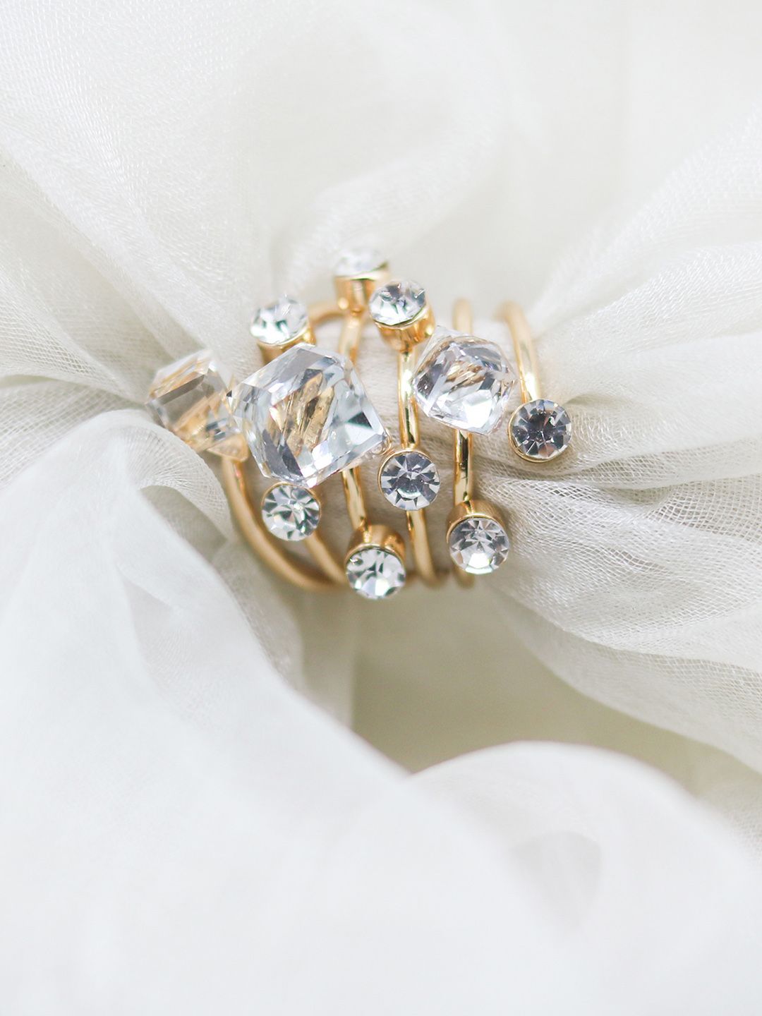 JOKER & WITCH Gold-Plated Stone-Studded Sprinkle Design Adjustable Finger Ring