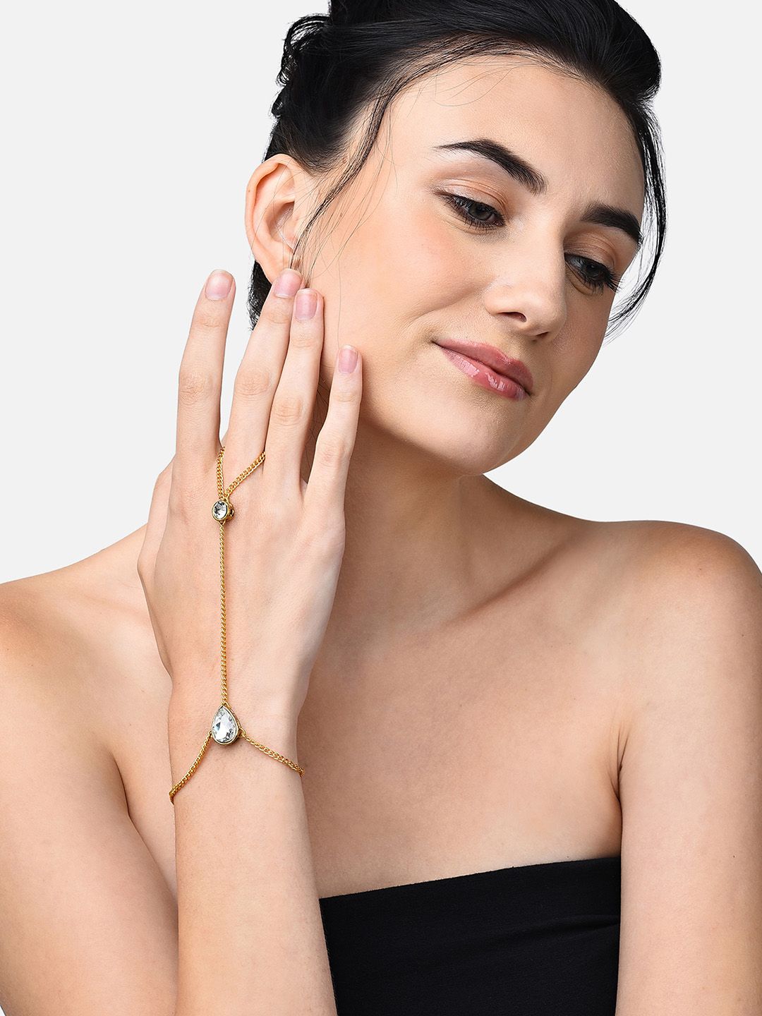 Zaveri Pearls Gold-Plated Stones Embellished Ring Bracelet