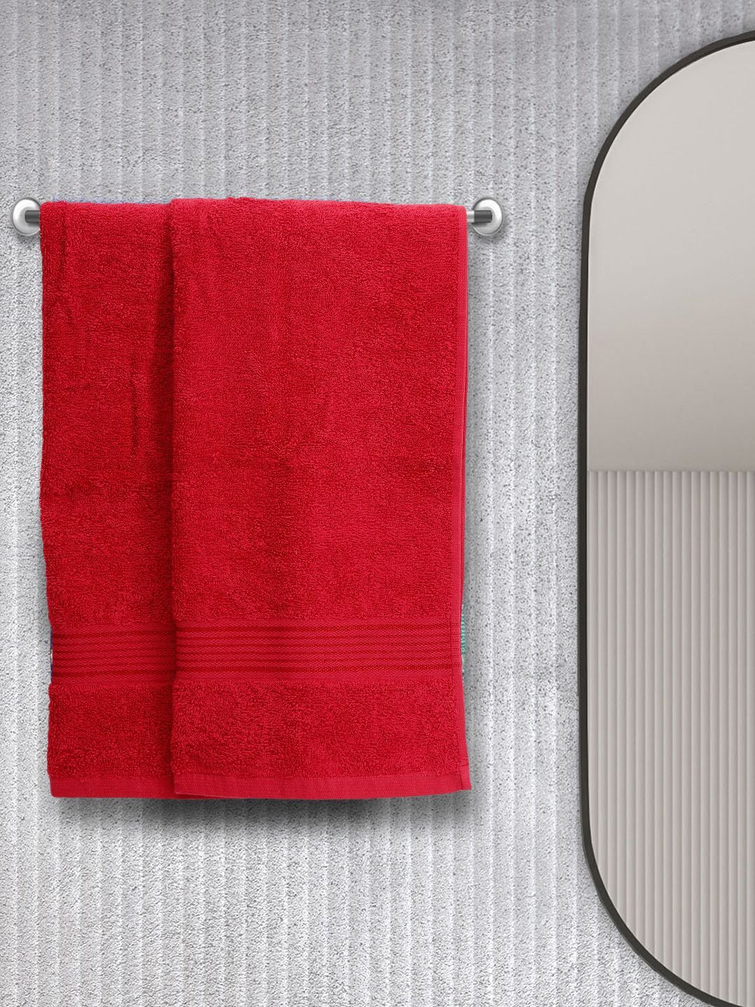 KOPA Set Of 2 Red Solid 380 GSM 100% Cotton Lorena Super-Soft Terry Hand Towels