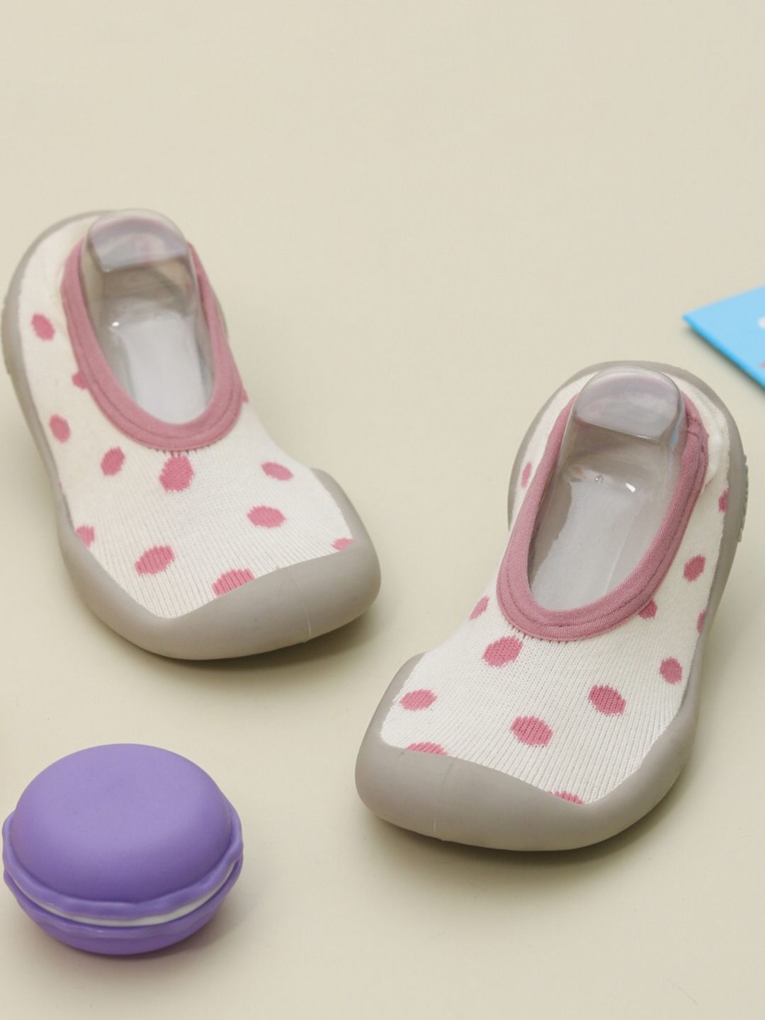 Yellow Bee Infant Kids Pink & Cream-Colored Anti-Skid Booties