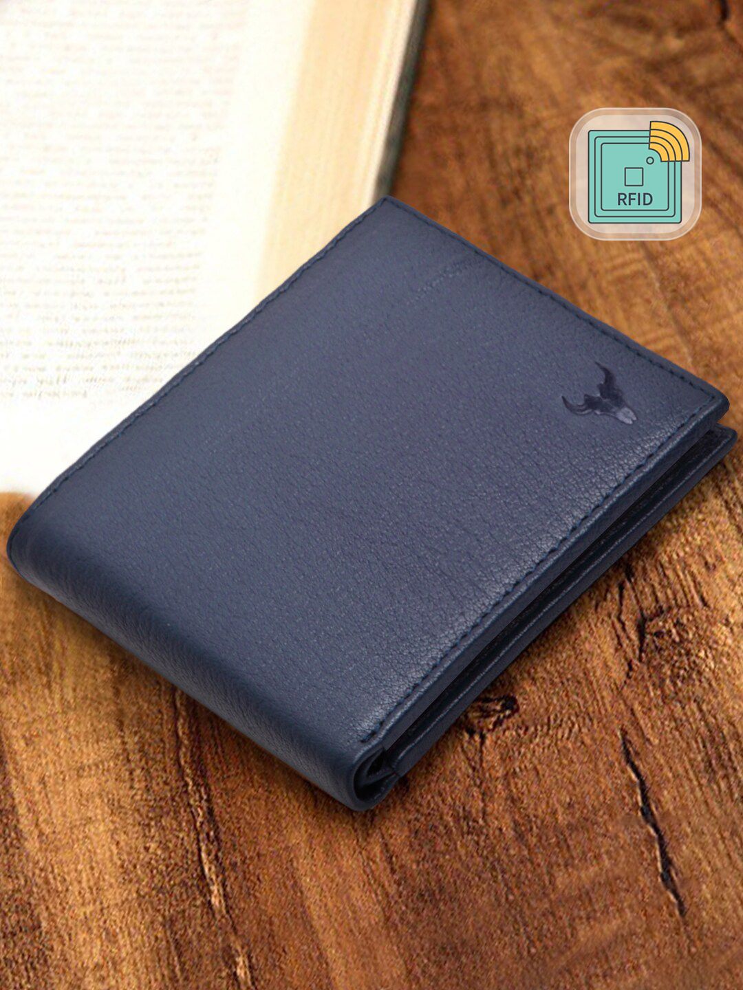 NAPA HIDE Men Blue Solid Leather Two Fold Wallet with RFID