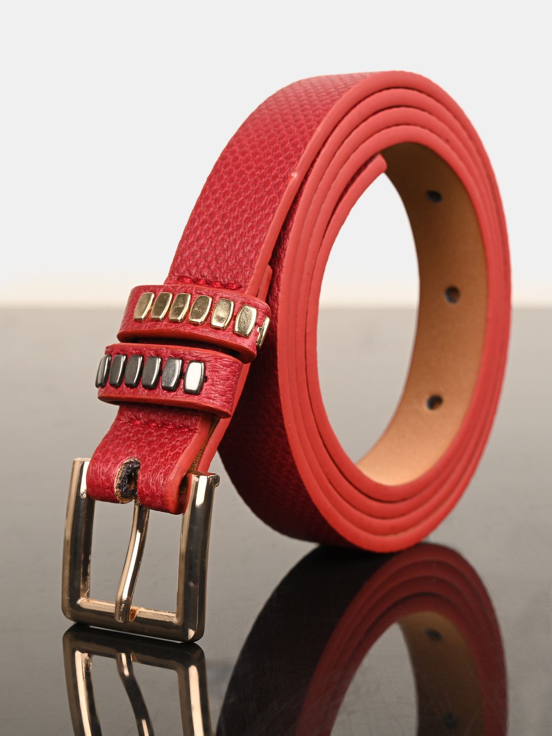 BuckleUp Women Red Textured Belt