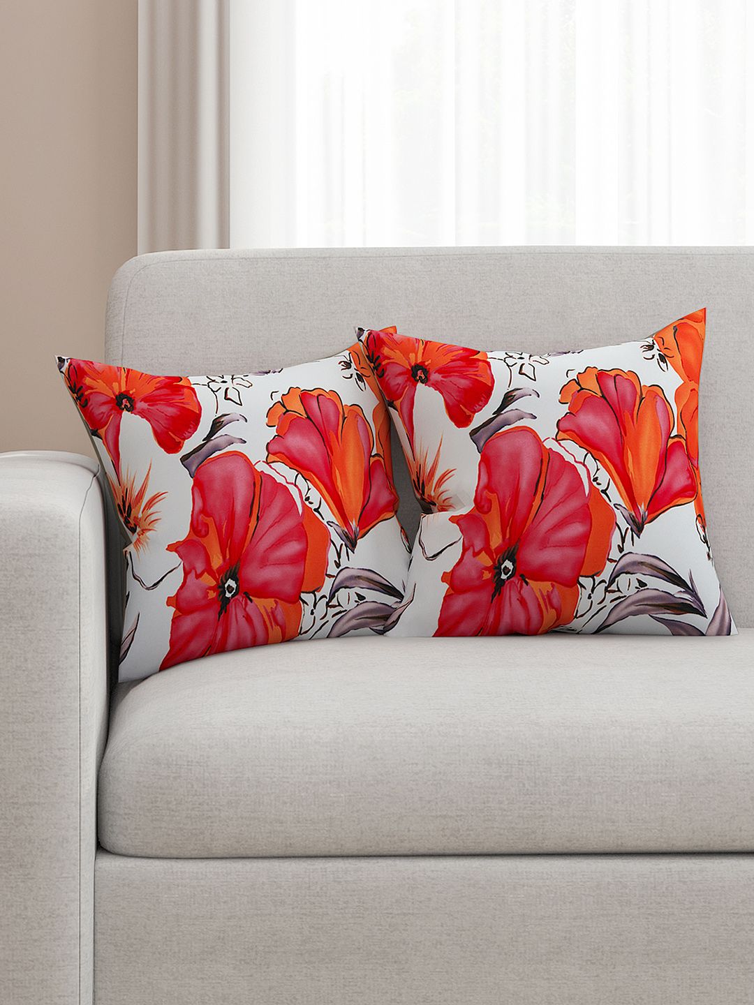 SEJ by Nisha Gupta White Set of 2 Printed 16'' x 16'' Square Cushion Covers