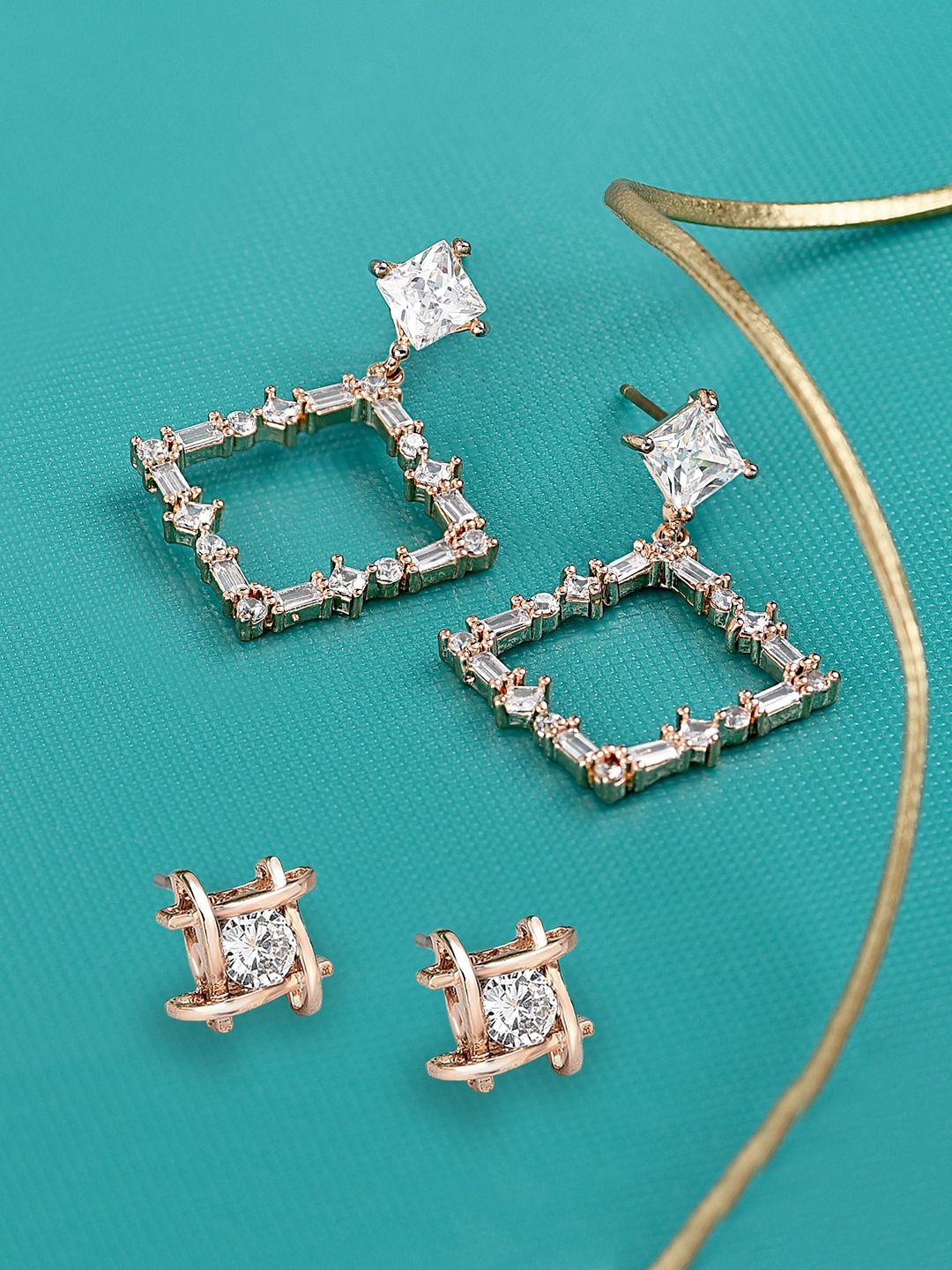 Zaveri Pearls Set Of 2 Rose Gold-Plated Earrings