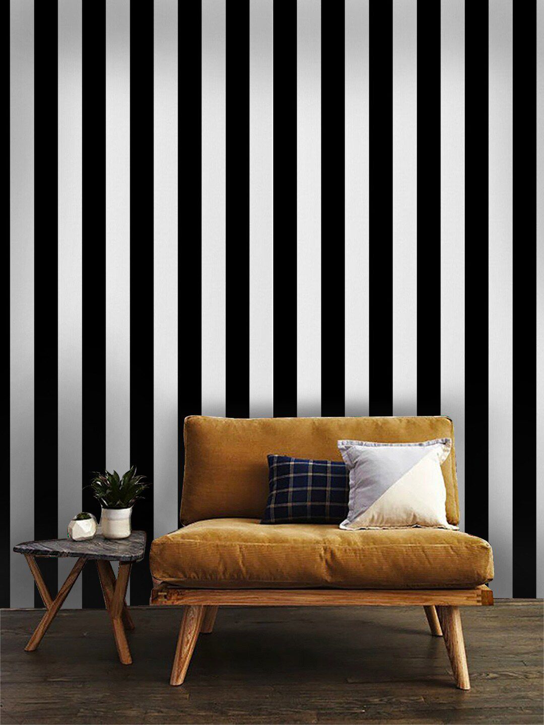 Jaamso Royals White & Black Striped Self-Adhesive & Waterproof Wallpaper
