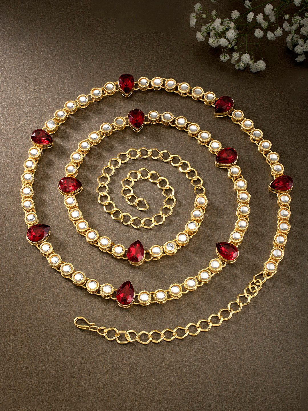 Buy Peora Gold Plated Maroon & White Kundan Studded Embellished Kamarbandh -  - Accessories for Women