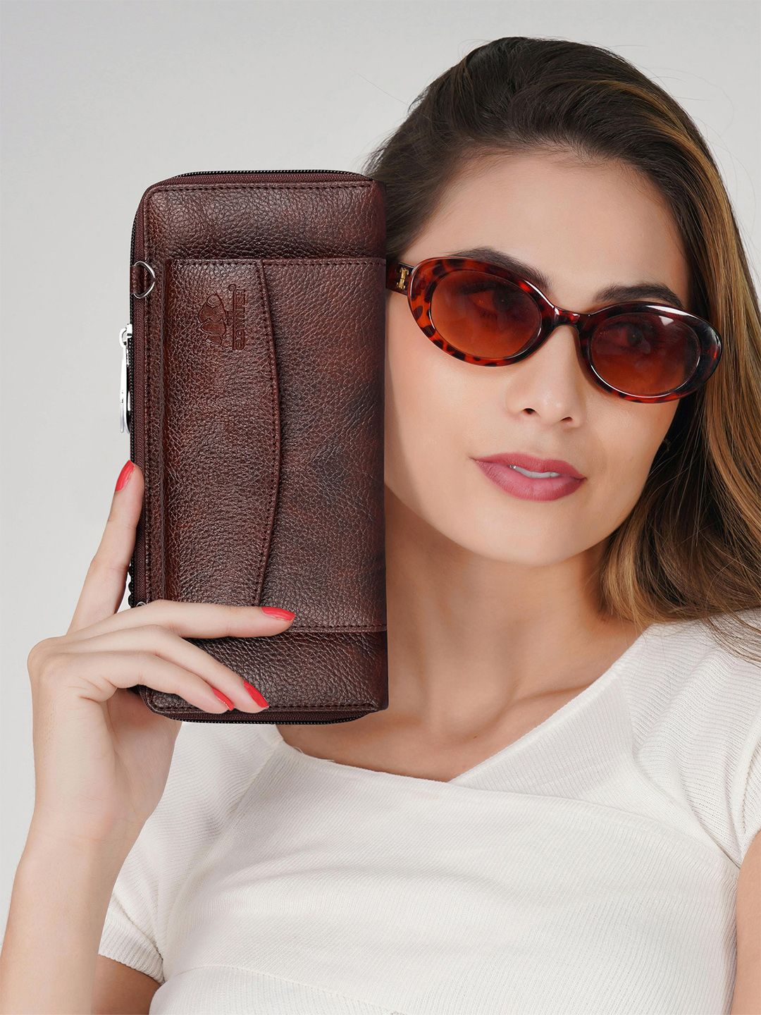 Buy THE CLOWNFISH Women Coffee Brown Textured Leather Structured Clutches Sling Clutch -  - Accessories for Women