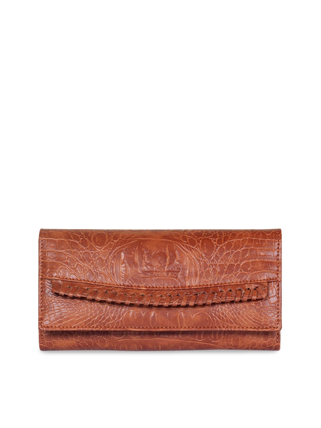 THE CLOWNFISH Octavia Tan Textured Envelope Leather Clutch