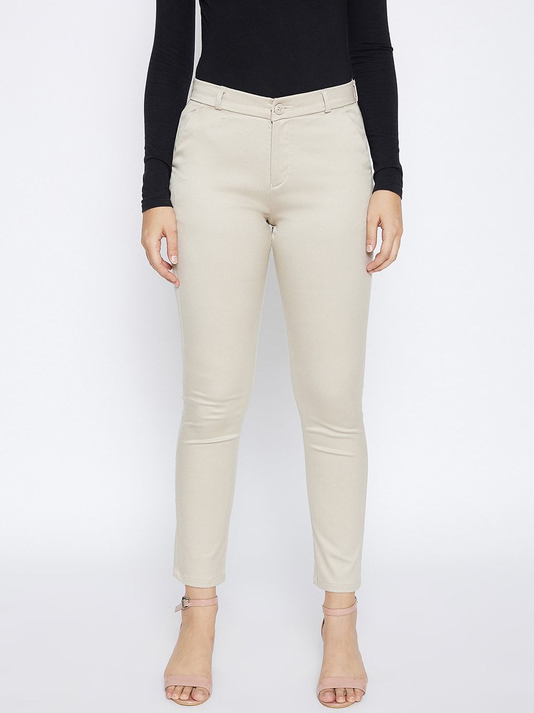 Crimsoune Club Women Cream-Coloured Slim Fit Formal Trousers