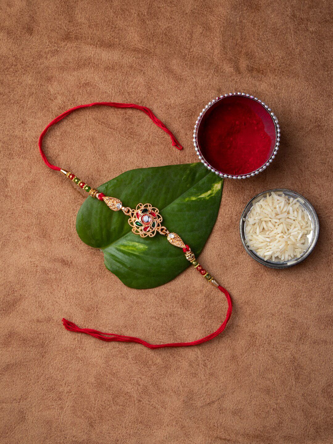 MORKANTH JEWELLERY Men Gold-Toned & Stone-Studded Beaded Handcrafted Rakhi
