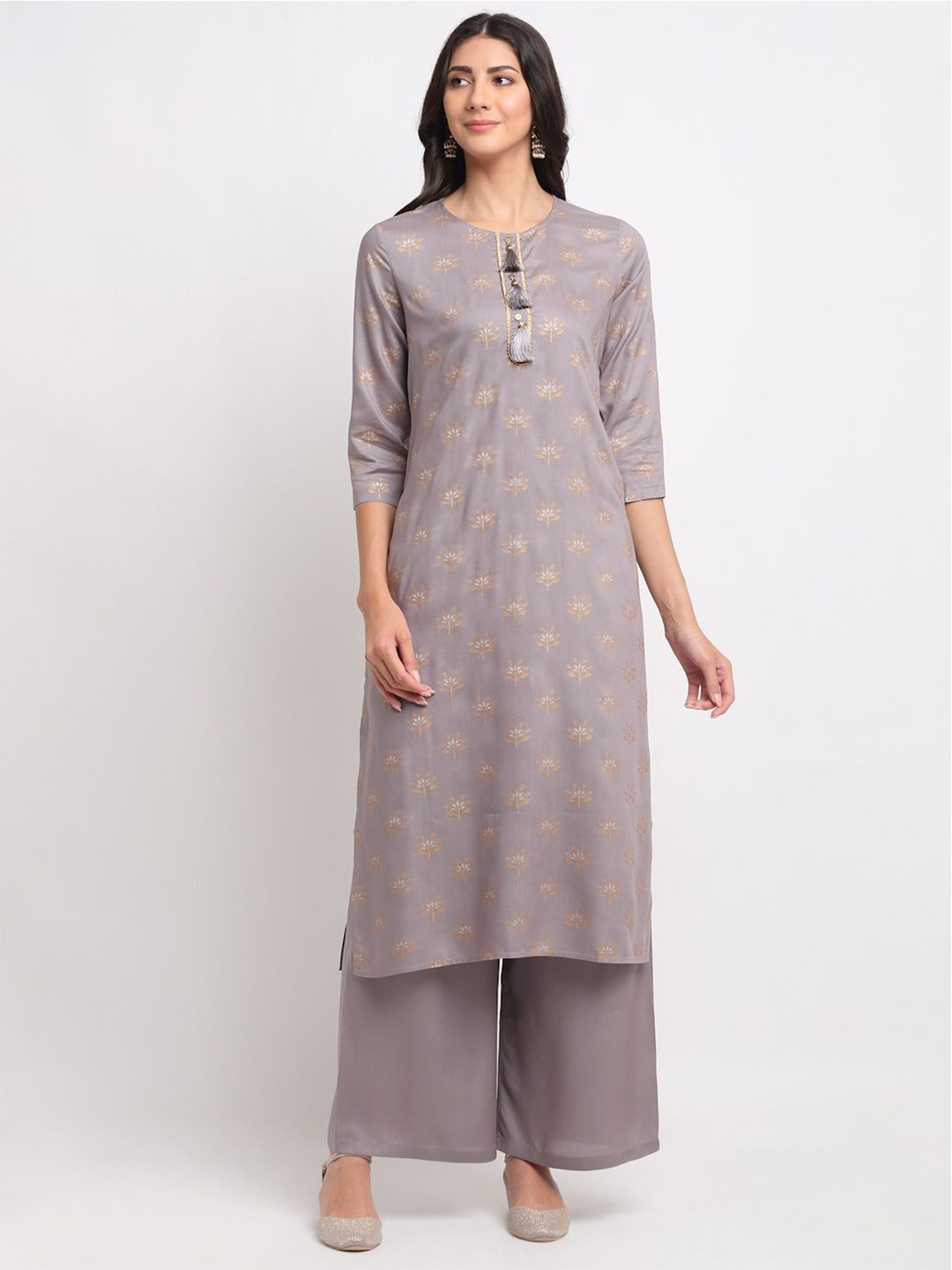 BLANC9 Women Grey Geometric Printed Kurta