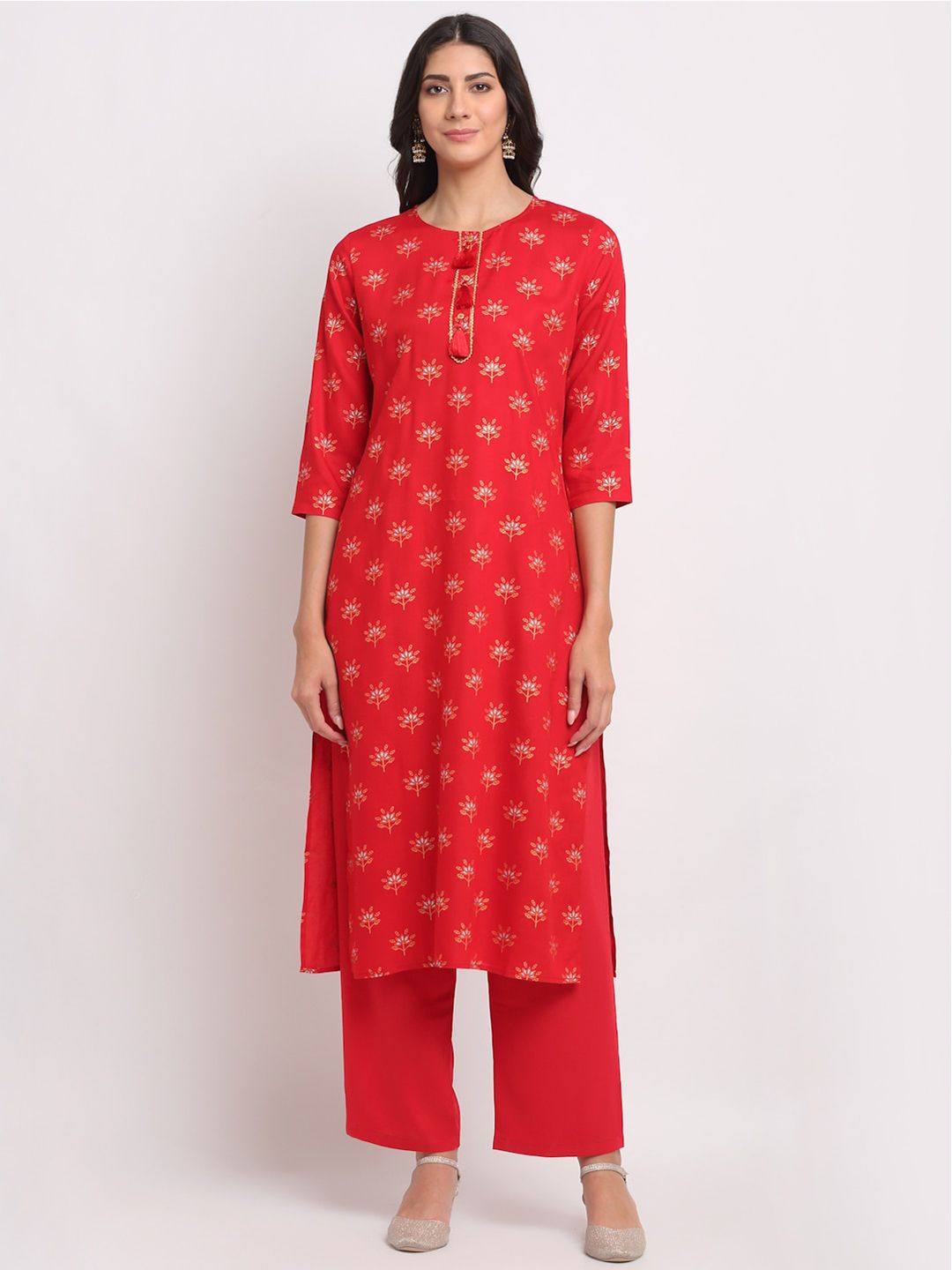 BLANC9 Women Red Geometric Printed Kurta