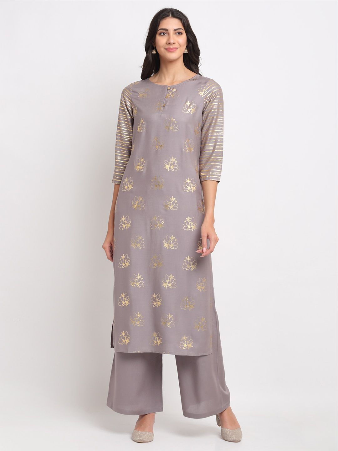 BLANC9 Women Grey Ethnic Motifs Printed Kurta