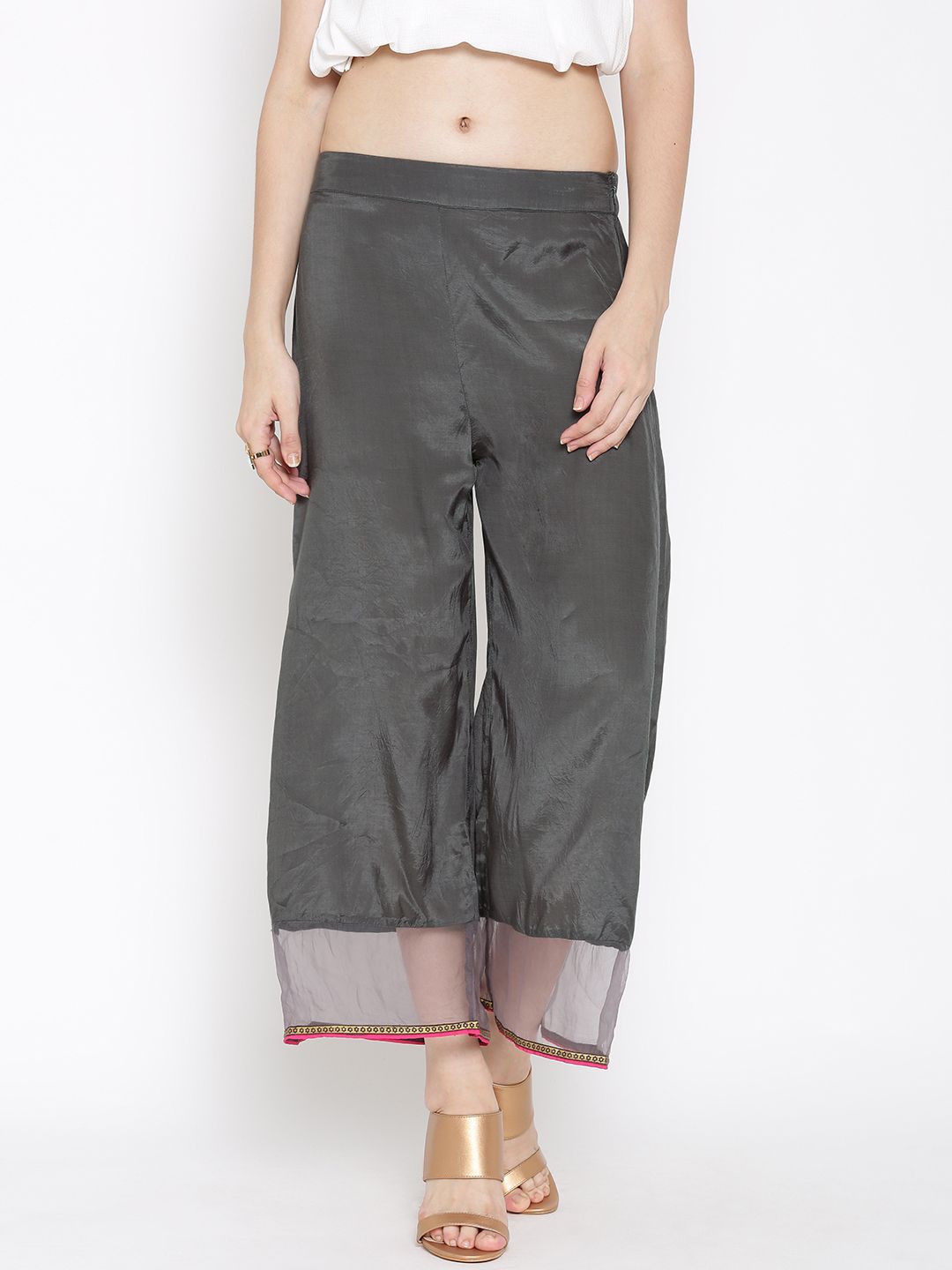 WISHFUL by W Women Charcoal Grey Solid Palazzos