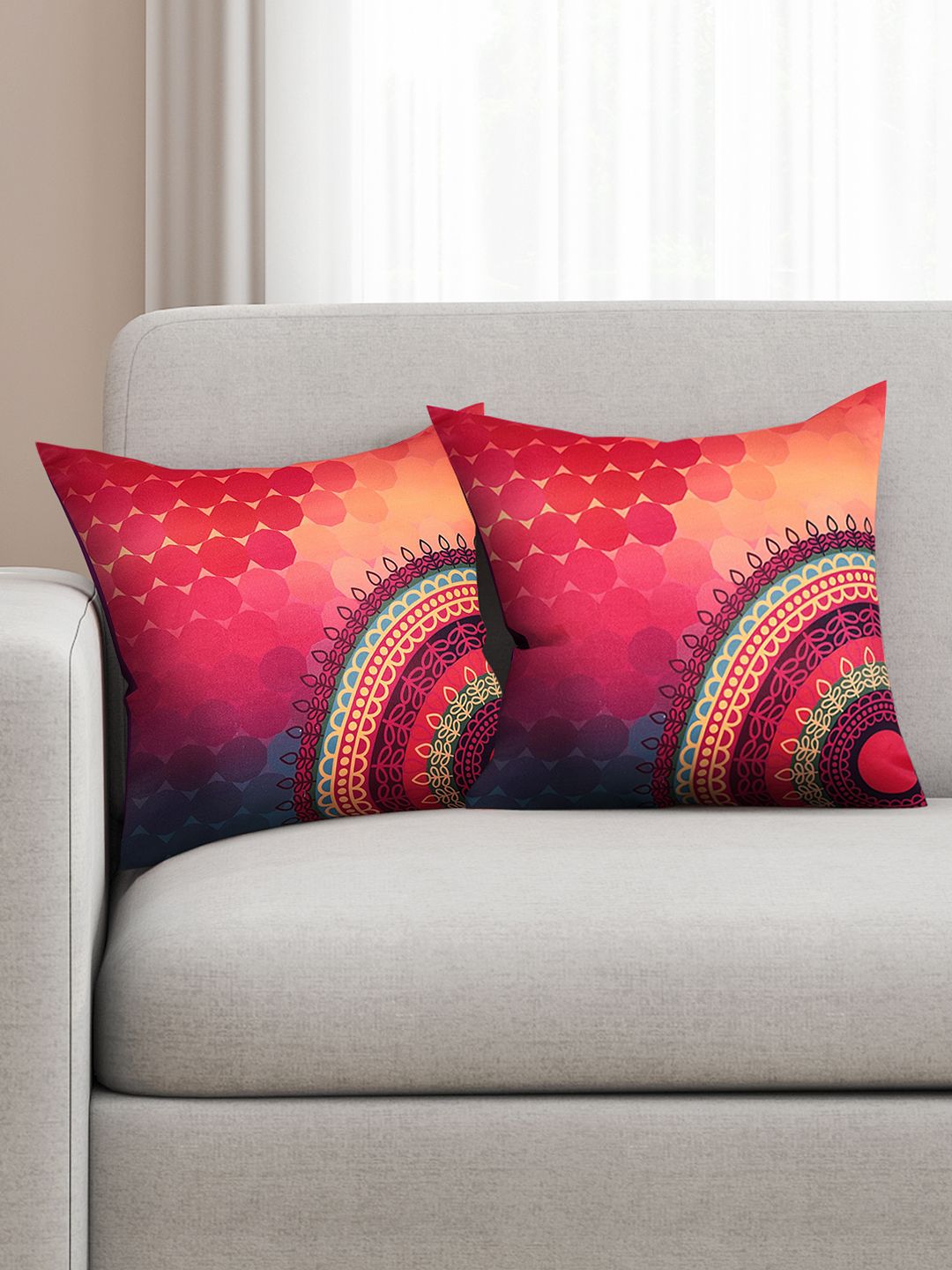 SEJ by Nisha Gupta Ethnic Motifs Polyester Silk Washable 2 Pcs Cushion Covers -16x16In