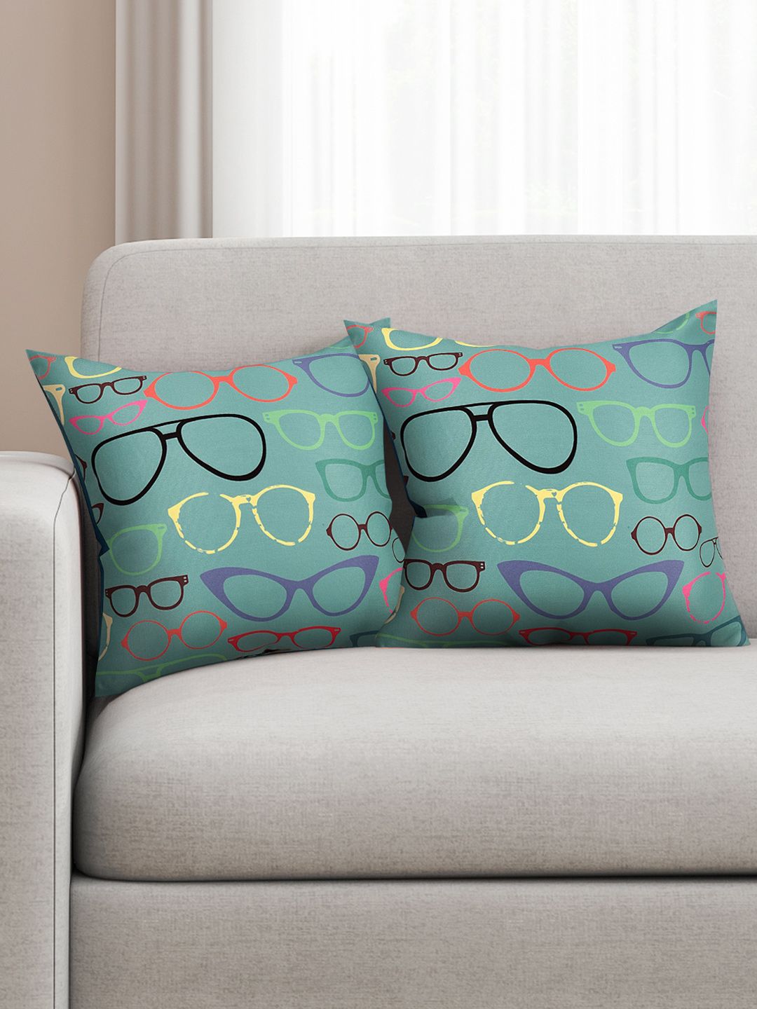 SEJ by Nisha Gupta Green Set of 2 Printed 16" x 16" Square Cushion Covers