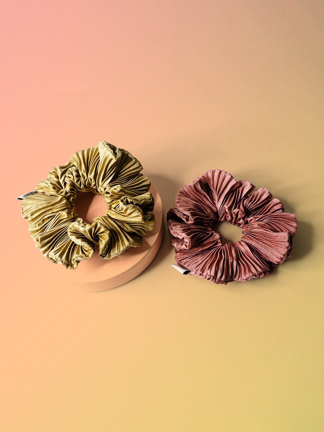 Buy Hair Drama Co. Women Set Of 2   Olive Green & Mauve Ponytail Holder Ruffle Scrunchies -  - Accessories for Women