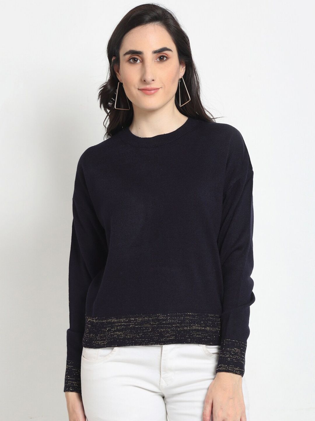 Club York Women Navy Blue Solid Pullover