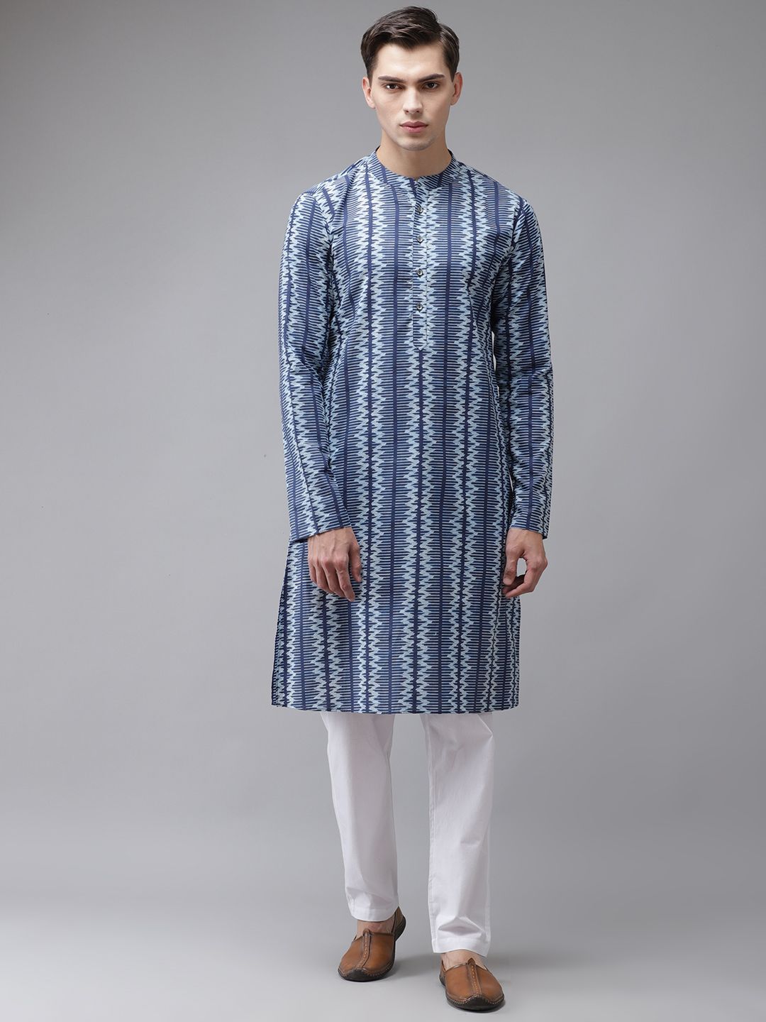 See Designs Men Blue Printed Regular Pure Cotton Kurta with Pyjamas