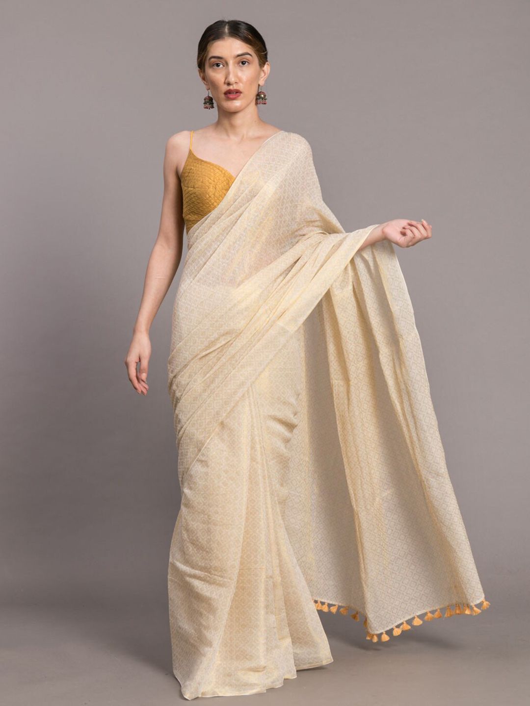 Suta Off White Solid Handloom Ethnic Motifs Zari Pure Cotton Saree