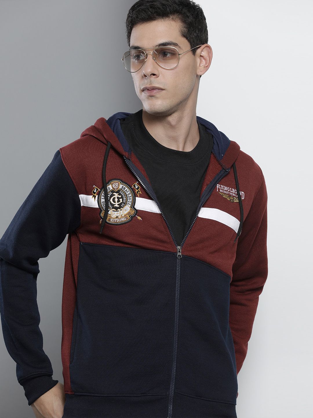 The Indian Garage Co Men Burgundy Hooded Sweatshirt