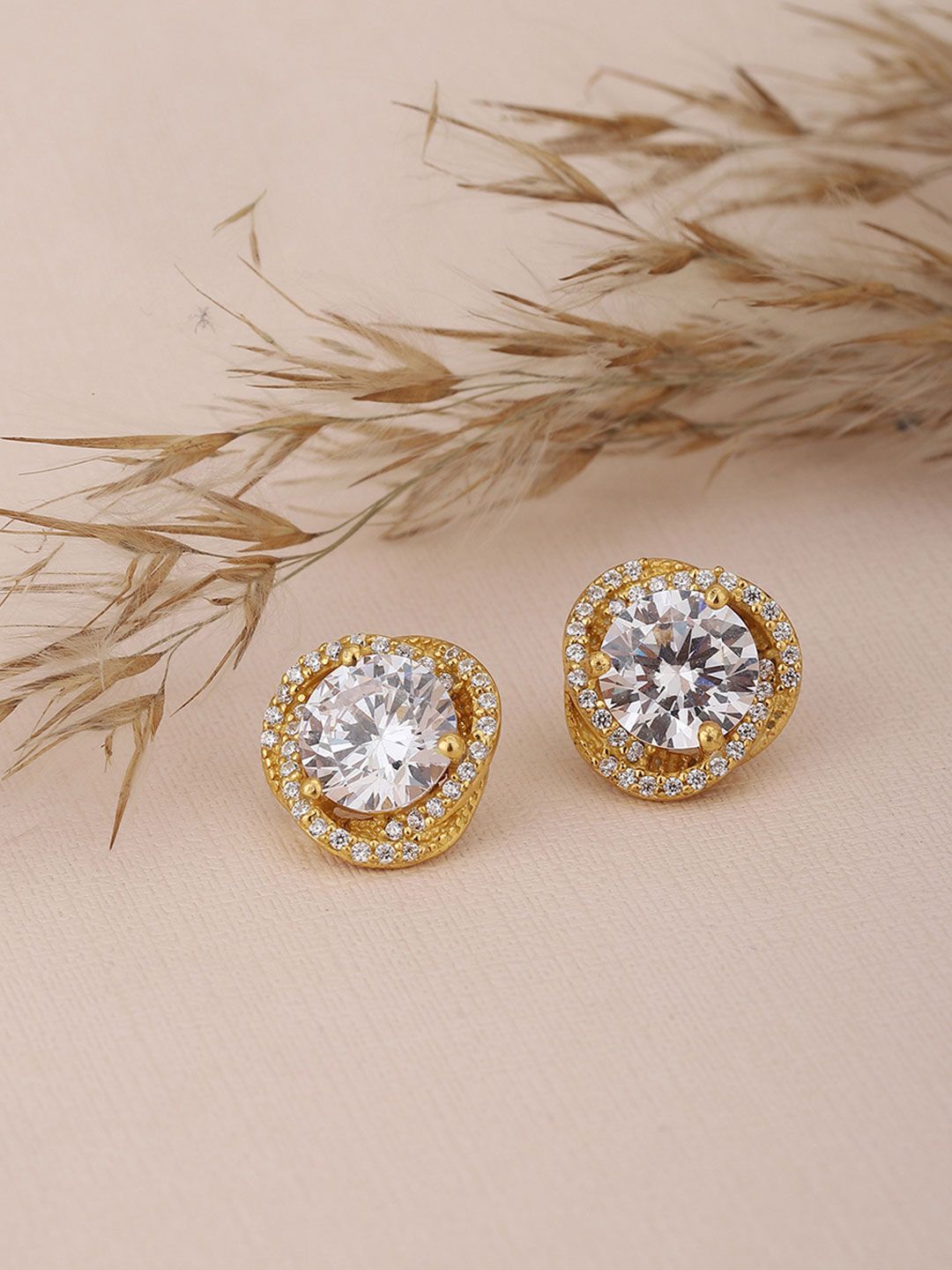 Carlton London Gold-Toned Geometric Studs Earrings