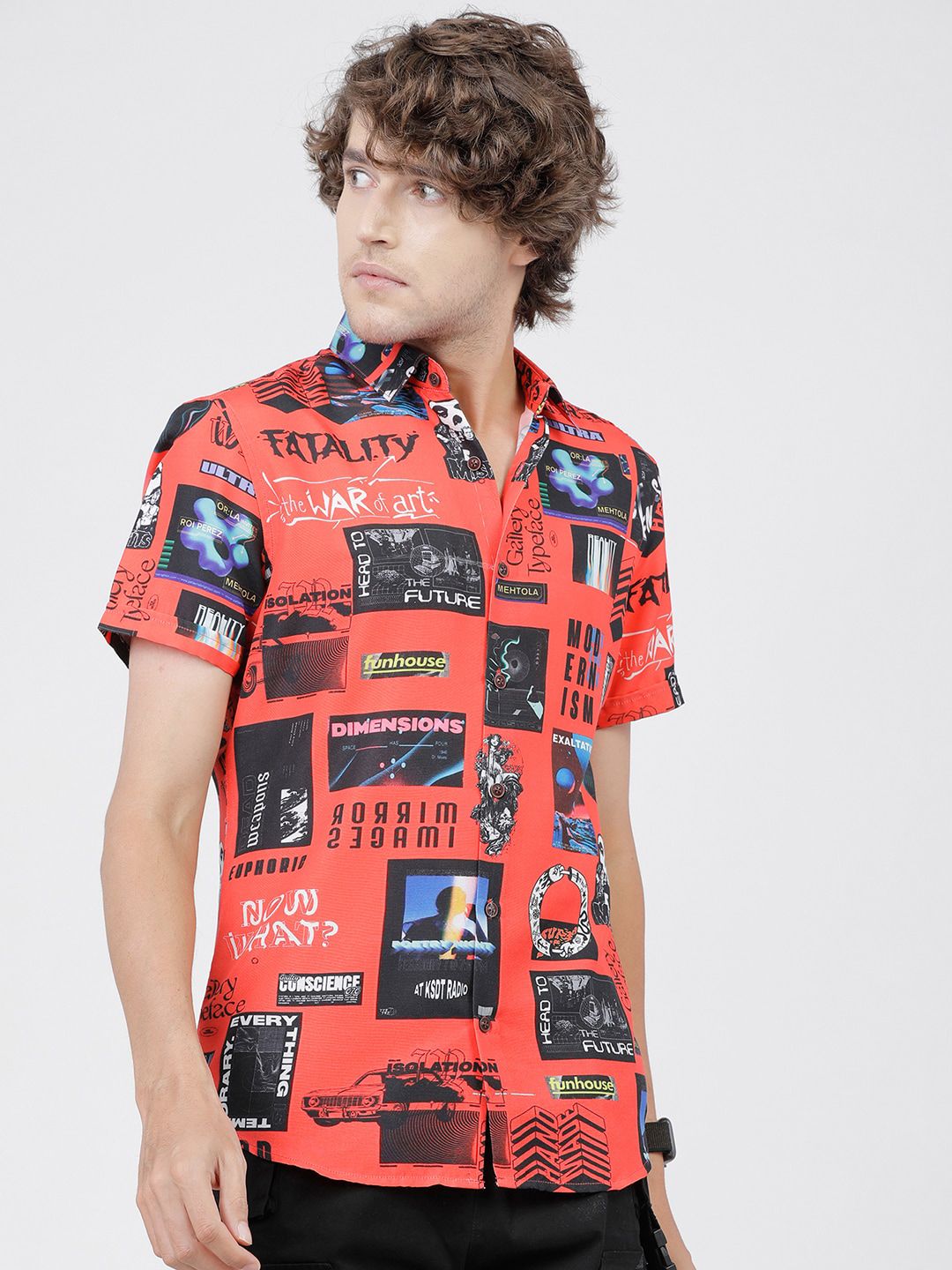 HIGHLANDER Men Red Slim Fit Opaque Printed Casual Shirt