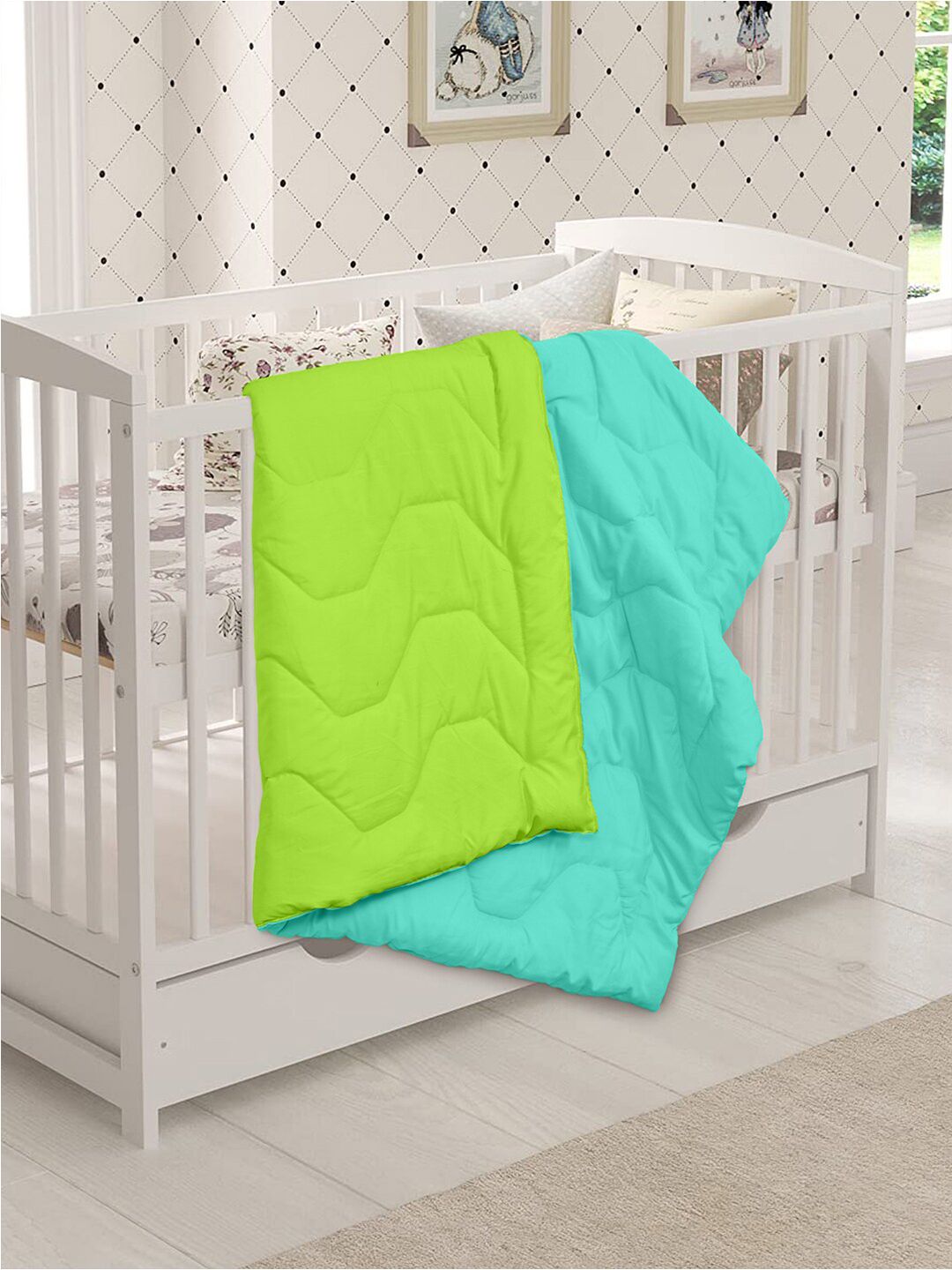 Buy Clasiko Green & Turquoise Blue Geometric Mild Winter 210 GSM Single Bed Quilt -  - Home for Unisex Kids