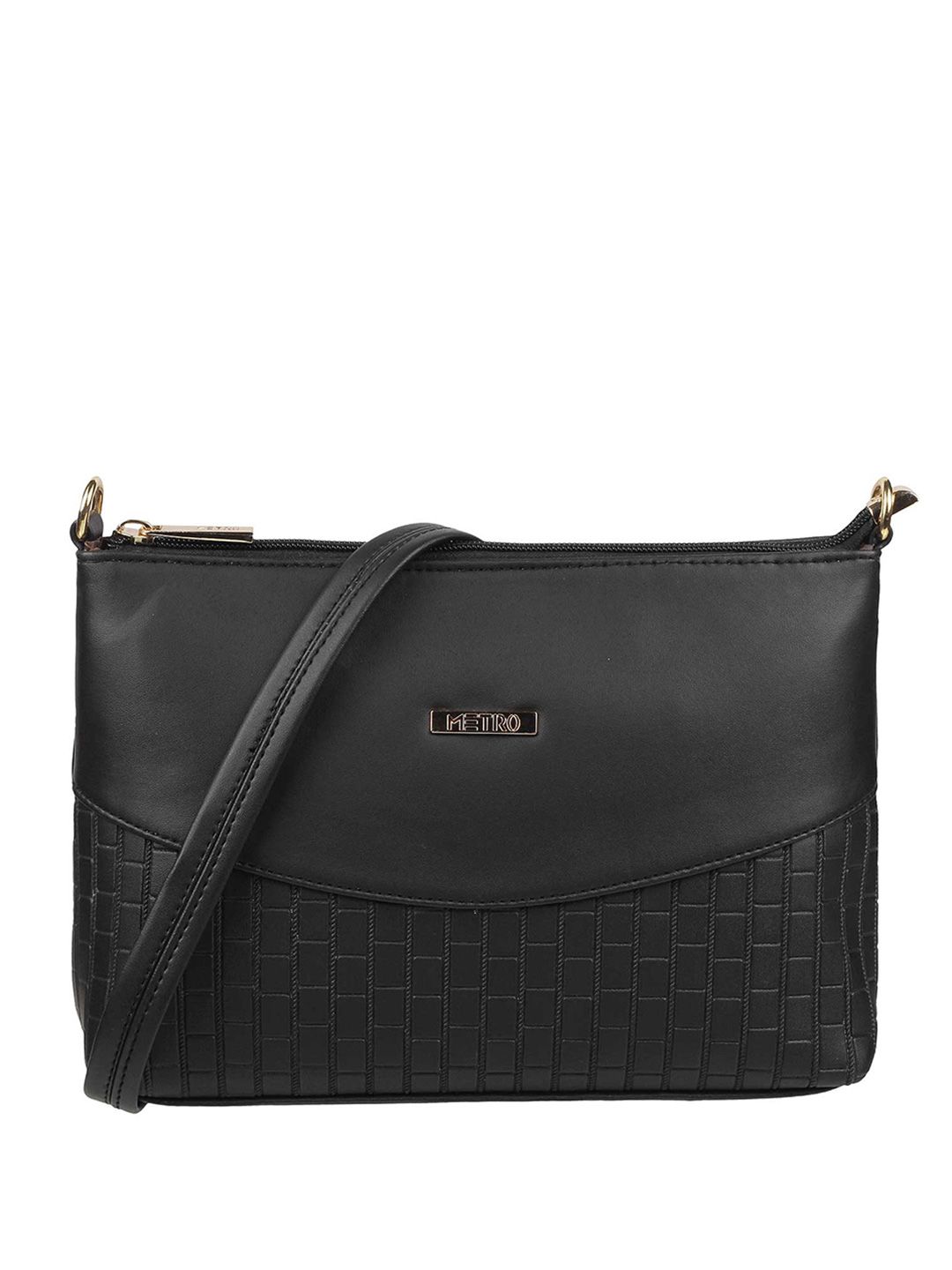 Metro Black Textured PU Sling Bag