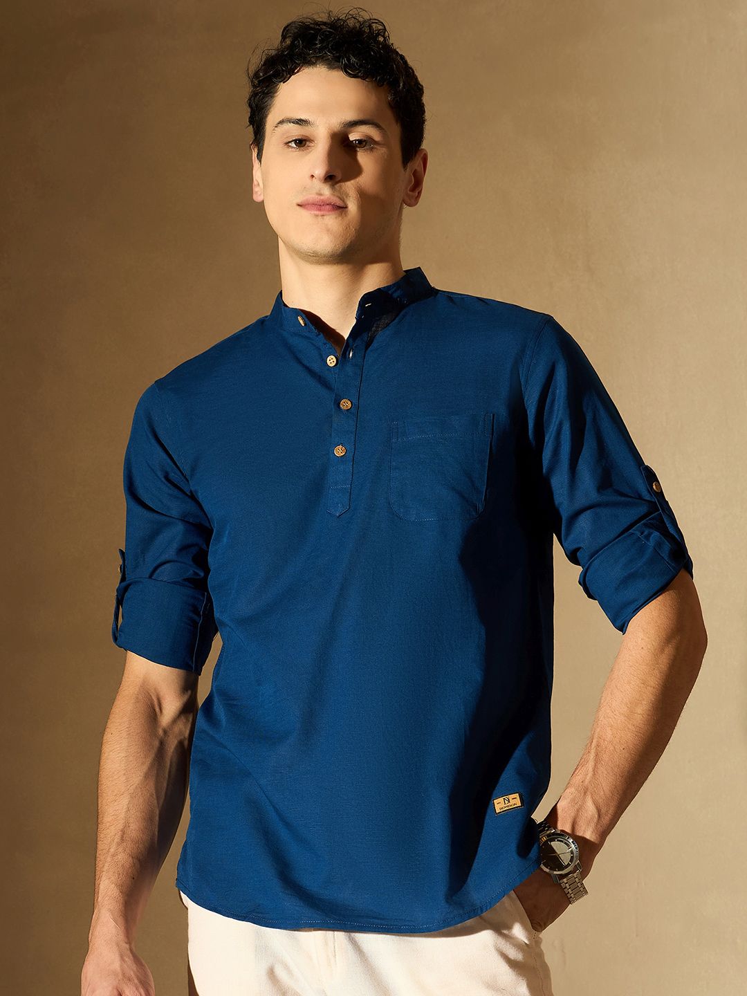 DENNISON Men Blue Comfort Slim Fit Short Kurta