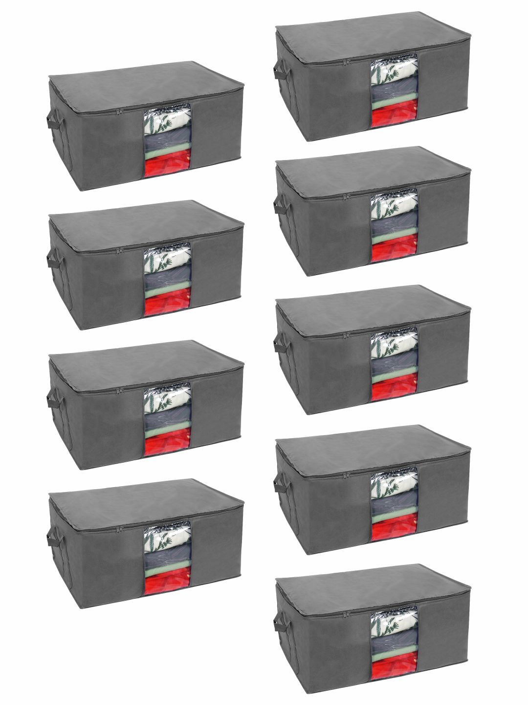 prettykrafts Set Of 9 Black Solid Underbed Large Storage Organisers