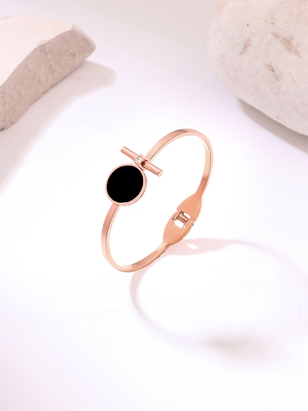 Yellow Chimes Elvora Rose Gold & Black Enamelled Cuff Bracelet