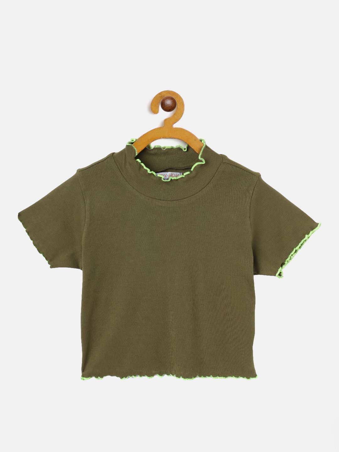 Noh Voh - SASSAFRAS Kids Girls Olive Green Ribbed Regular Crop Top