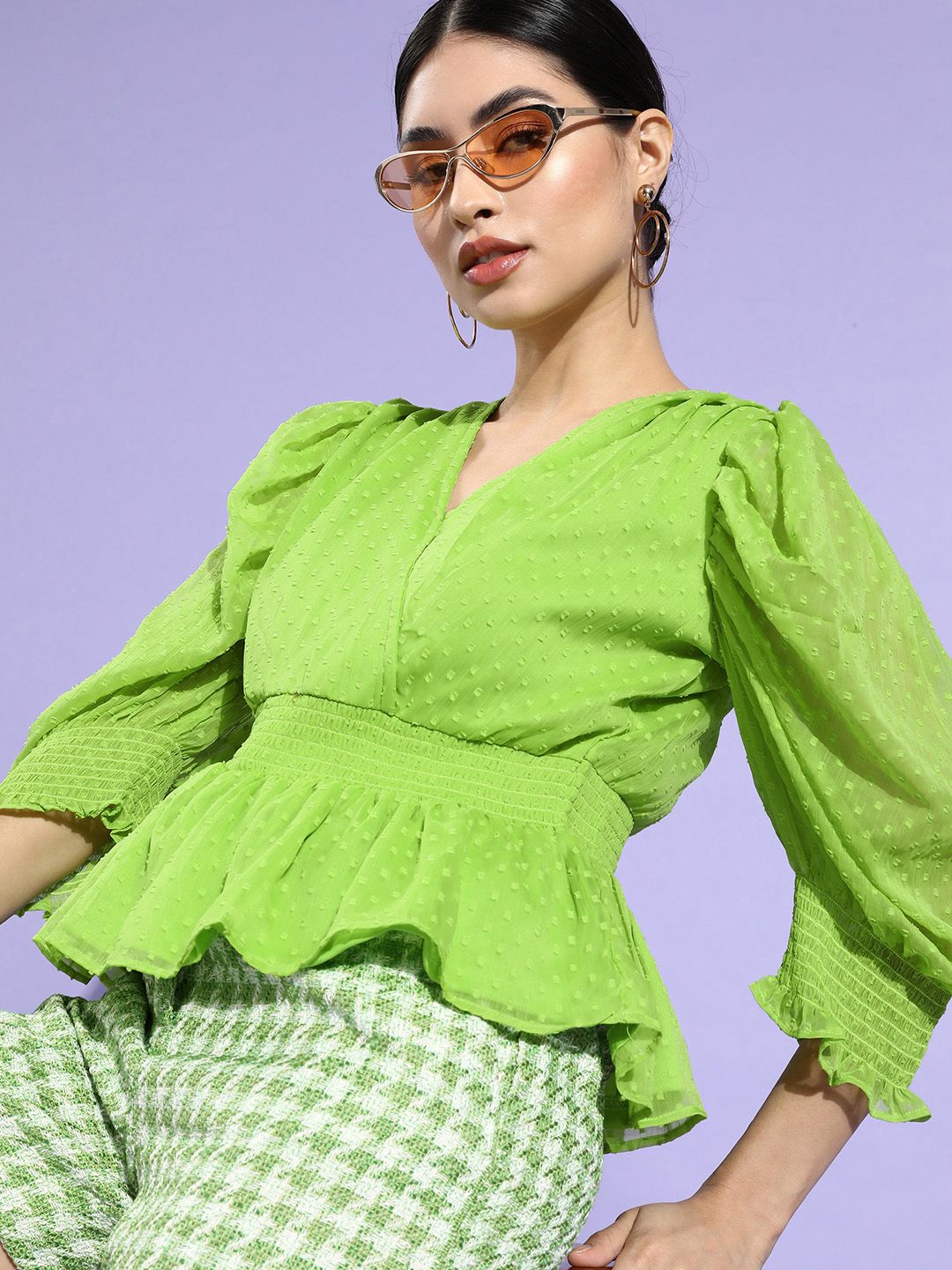 plusS Women Green Self-Design Wrap Top