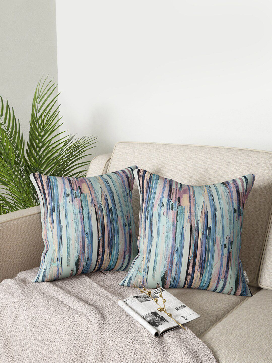 PETAL HOME Blue Aquarelle Set of 2 Floral Square Cushion Covers