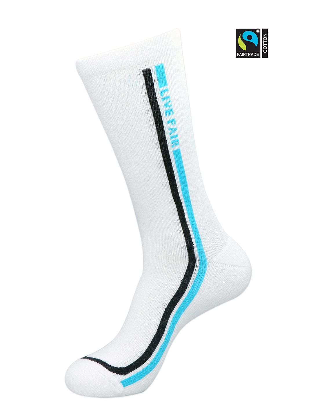 Men White & Blue Striped Fair Trade Organic Cotton Calf Length Socks