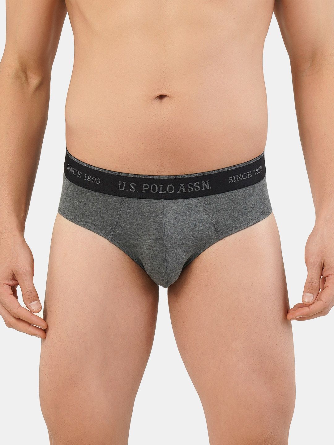 U.S. Polo Assn. Men Charcoal Grey Solid Bamboo Cotton Briefs I704-031-PL