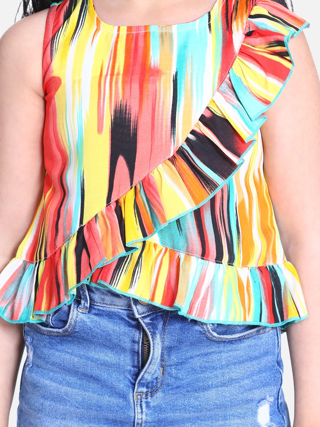 Girls Yellow Ruffles Crepe Regular Top 6