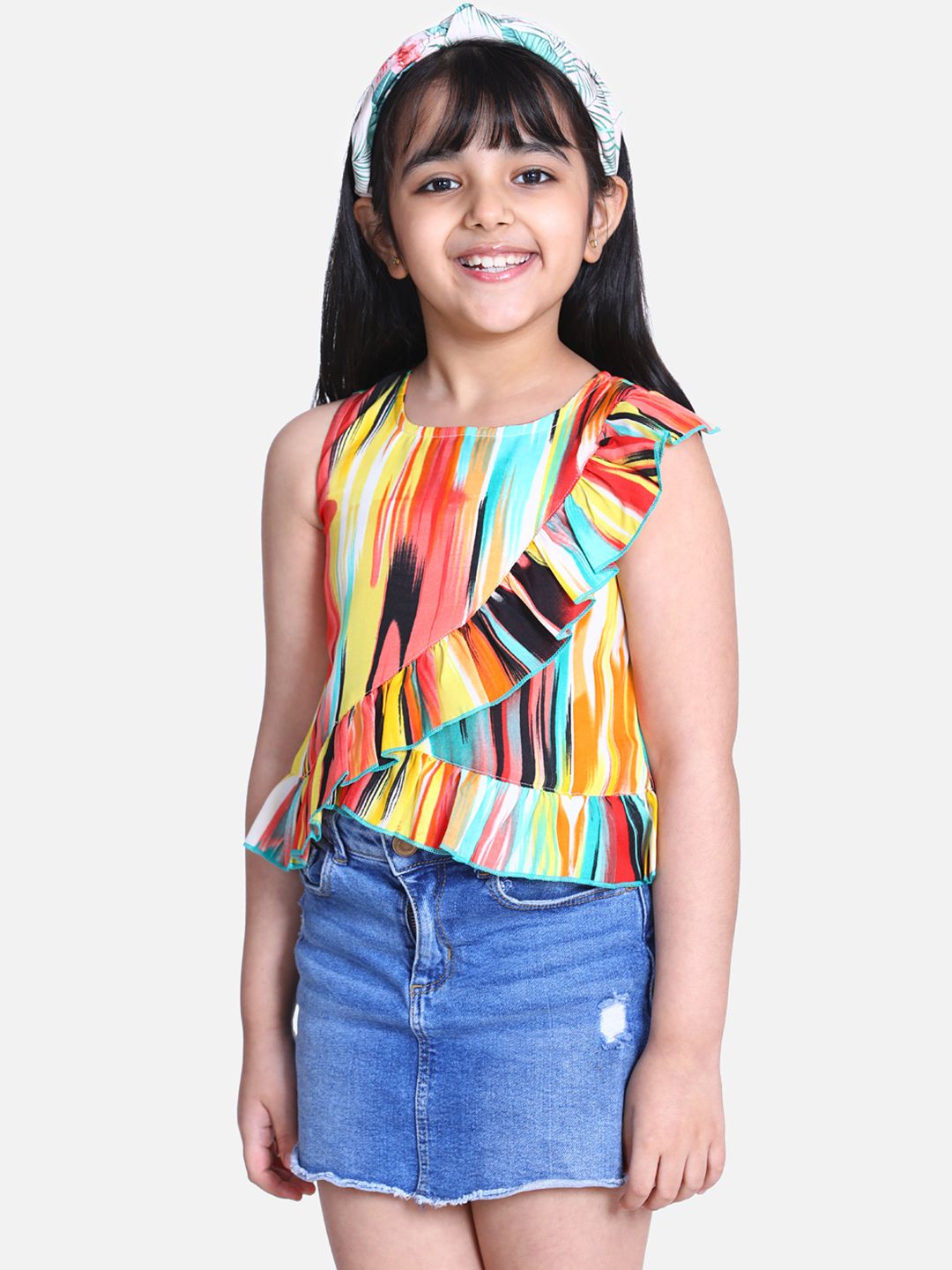 Girls Yellow Ruffles Crepe Regular Top 2
