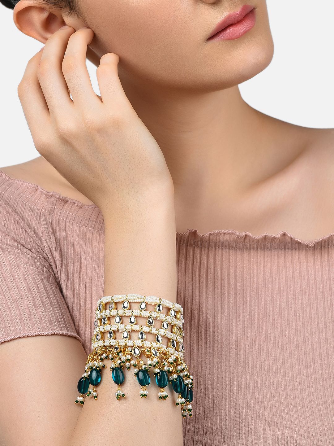 Buy Zaveri Pearls Women Green Kundan Gold Plated Wraparound Bracelet -  - Accessories for Women
