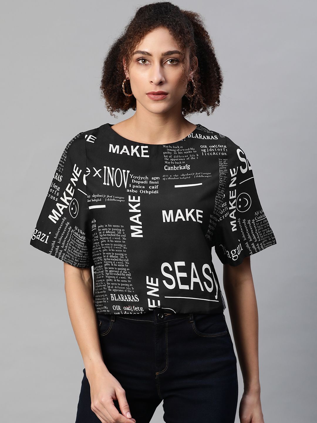 VARUSHKA Black & White Crepe Boxy Crop Top