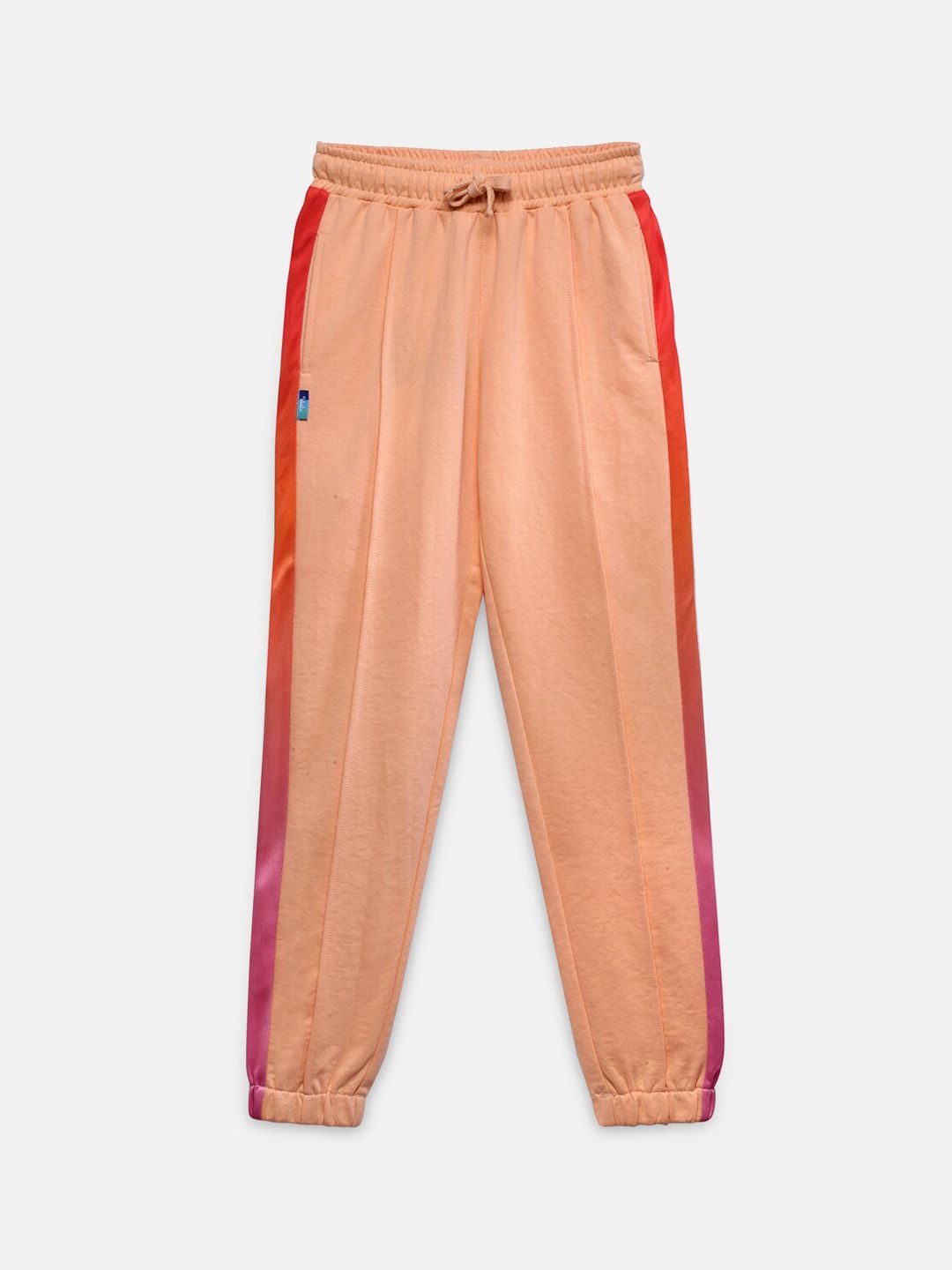 Lil Tomatoes Girls Peach-Coloured Solid Pure Cotton Joggers